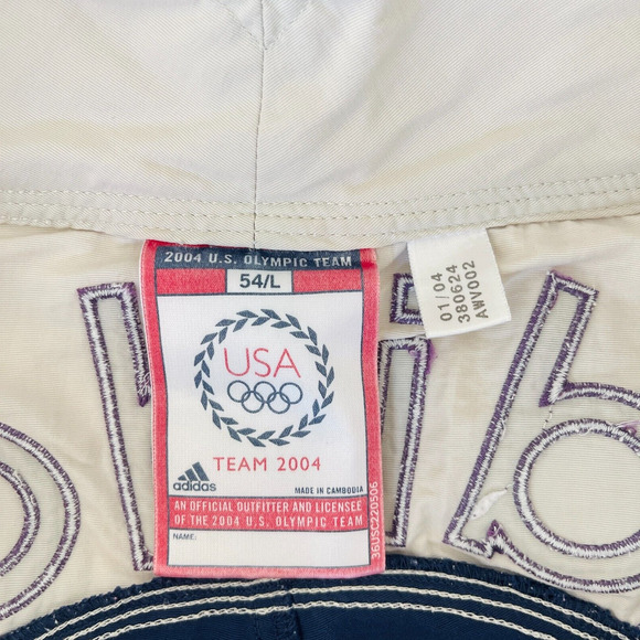 Adidas Board‎ Shorts Mens L Beige Navy Athletic 2004 Olympic Team USA Y2K Swim - Picture 3 of 8